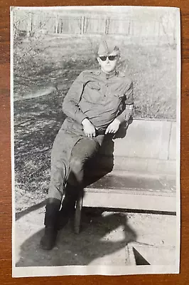 Handsome Military Guy In Uniform On Bench Gentle Guy Cute Guy Vintage Photo • £7.24