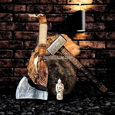 Hand Forged High Carbon Steel Viking Axe And Hammer Hatchet Sledge Hammer. • $299.99