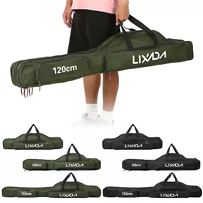 Lixada 3 Layers Fishing Pole Bag Folding Rod Carry Case Reel Tackle Storage R0I7 • $35.09