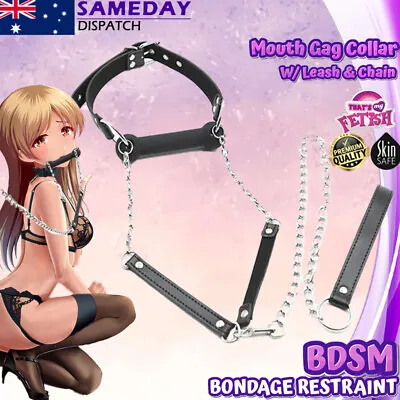 BDSM Fetish Mouth Gag Collar & Leash Chain Bondage Set Adult Restraints Sex Toy • $23.99