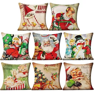 8 Pcs Christmas Pillow Covers 18 X 18 Inch Vintage Cat Deer Santa Snowman Cus... • $29.22