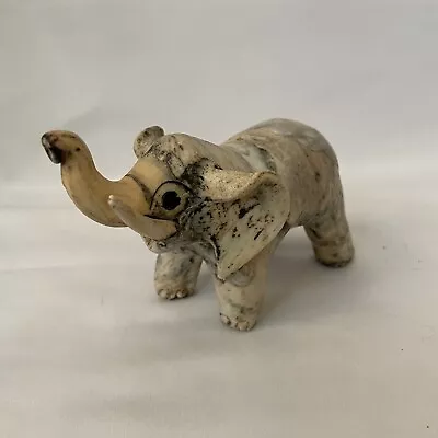 Vintage Hand Carved Elephant Figurine With Tusks ..Crushed Oyster Shell  • $29.87