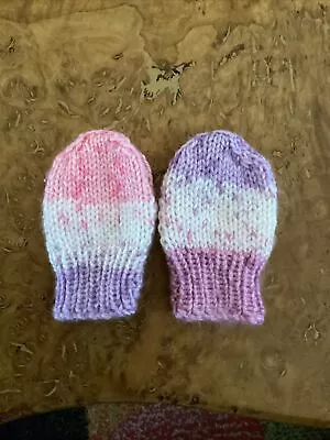 Hand Knitted Baby Mittens.size 0-3 Months.multicoloured.boy/girl. • £6.99