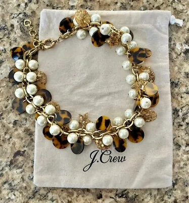 J Crew Pearl Tortoise Gold Glitter Star Disc Cluster Collar Beaded Necklace ⭐️ • $43.99