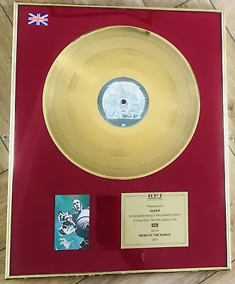 QUEEN News Of The World LP Original BPI Presentation Gold Disc Award To The Band • £4000