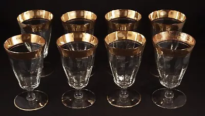 Set Of 8 Vintage Crystal Tiffin Style Gold Rambler Rose Rimmed Juice Glasses • $10