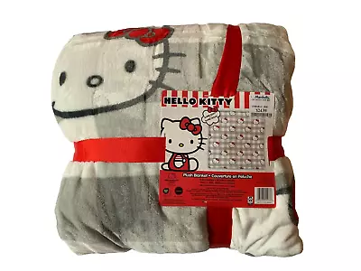 NEW Hello Kitty Plush Throw Blanket Grey With Red Bow FULL/QUEEN 90 X 90 • $39