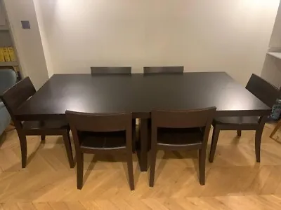 Beautiful Ligne Roset Dark Brown Table With 6x Leather Seats Walnut 200x95cm • £350