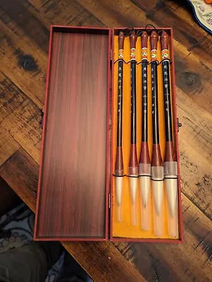 Vintage Professional  Calligraphy Brushes Set Of 5 In Wooden Case NEVER USED • $25