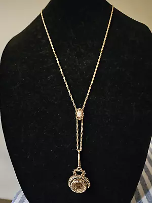 Vintage Unsigned Goldette Necklace With Cameo & Spinner Fob Napoleon Faux Coin • $40