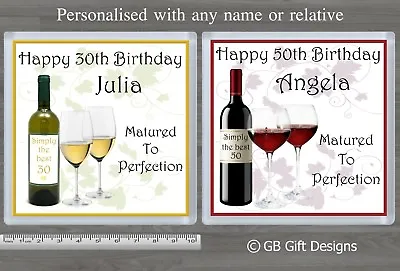 £3.59 • Buy Personalised Red Or White Wine Birthday Coaster 18 21 30  40 50 60 ANY AGE GIFT