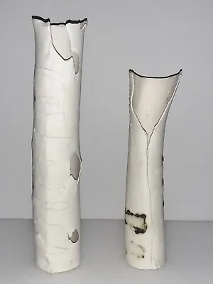 Unusual Pair Studio Porcelain Free Form Tube Vases Unknown Maker & Date • £47.50