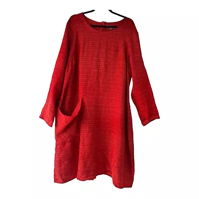 $63.99 • Buy Flax Dress Women Large Linen Long Sleeve Pocket Orange Mid Casual Work Dress 