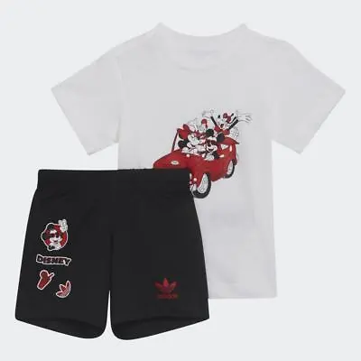 Infant Adidas Mickey Mouse Shorts And T-Shirt Set In White HF7538 RRP £34.99 • £9.99