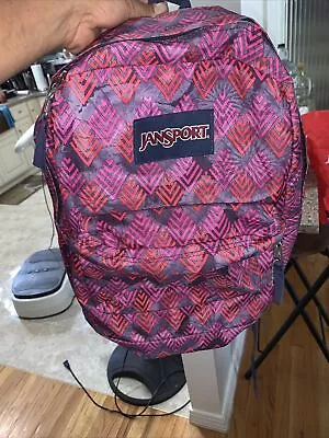 Jansport Backpack Superbreak #JS00T501 Lightweight Pink Red Purple Geometric • £15.10