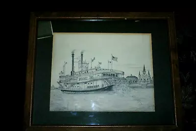 THE NATCHEZ DRAWING PRINT By Archie Boyd SIGNED  Mississippi River Boat • $28