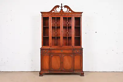Bernhardt Georgian Carved Mahogany Breakfront Bookcase Cabinet • $2795