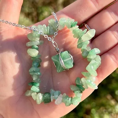 Aventurine Crystal Jewelry Set Green Matching Crystals Jewelry Bracelet Pendant • £20