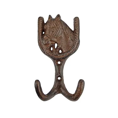 Rustic Horseshoe Horse Double Wall Hook Cast Iron Key Towel Coat Hanger • $12.95