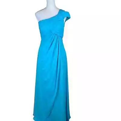 Morilee By Madeline Gardner Teal Blue One Shoulder Chiffon Dress Size 8 • $85