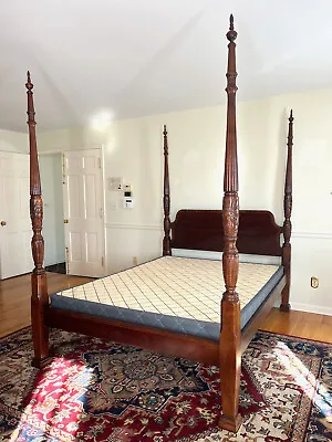 Vintage Queen Four Poster Mahogany Rice Carved Bed Excellent • $825