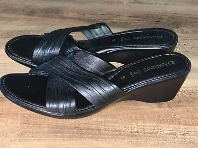 Damiani’s Black Comfort Wedge Shoe Slide  Slip On Sandal Womens 9 Made In Italy. • $22