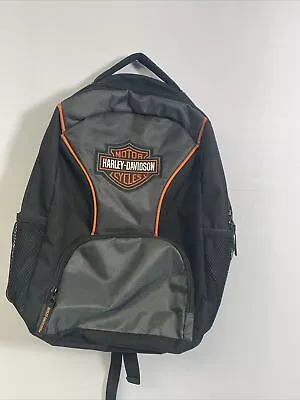 Harley Davison Back Pack Medium Size Black Canvas/Fabric Orange Trim Front Pocke • $76.94