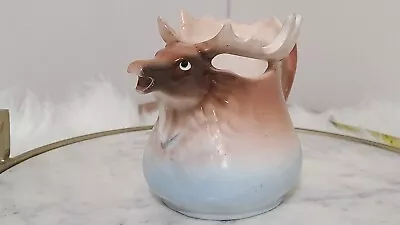 Vtg Porcelain Austrian Moose Elk Pitcher Creamer 1930s Antique EUC Brown Blue  • $25