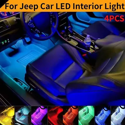 For JEEP 4pcs LED RGB Car Interior Atmosphere Light Strip Decor Lamp Accessories • $9.49