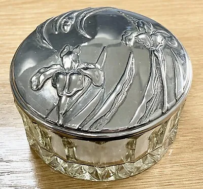 Antique Silver Plated Glass Powder Vanity Box With Irises By Liberty Of London • £49