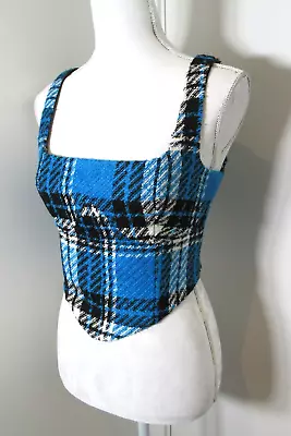 River Island Black Blue Grunge Punk Plaid Crop Top Size 10 • £16.99