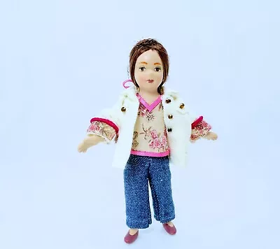 Dollhouse Miniature Dressed  Modern Porcelain Girl Doll 1:12 Scale • $14.99