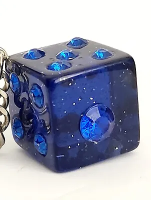 Vintage Acrylic Dice Keychain Key Ring With Fake Blue Diamonds • $13.75