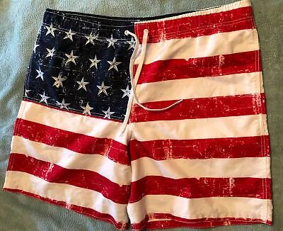 Men's XL American Flag Swimwear Swim Shorts Trunks Merona Patriotic Stars Stripe • $10