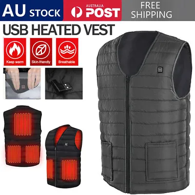 Electric Vest Heated Jacket USB Thermal Warm Heat Pad Winter Body Warmer Unisex • $23.90