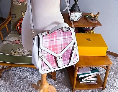 Retro Crossbody Purse White Pink Plaid Handbag Shoulder Bag 1940s Style 40s 50s • $30