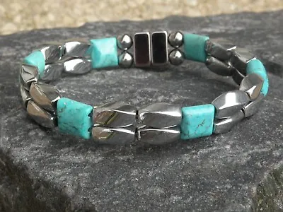 Men’s Women’s Silver Magnetic Hematite  Bracelet Anklet Necklace CHALK TURQUOISE • $44.99