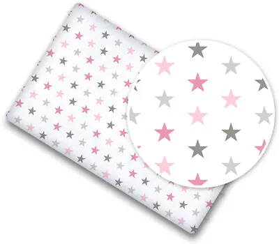 £5.99 • Buy 100% COTTON BABY BED FITTED SHEET PRINTED DESIGN,CRIB 90x40cm, Grey Pink Stars