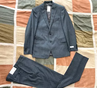 Calvin Klein Grey Prince Of Wales Plaid Glen Check Wool Mabry Suit 42 L Suit NEW • $99.91