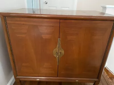 Art Deco Vintage Wood Liquor Cabinet With Brass Fixtures • $139