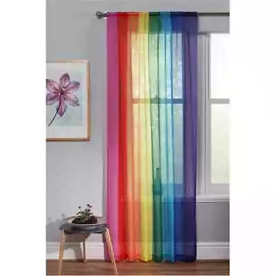 Pride Rainbow Coloured Sheer  Semi Transparent Voile Slot Top  Curtain Panel • £9.99