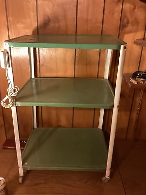 $119.99 • Buy VTG Cart 3 Tier Shelf Chrome Metal Utility Cart~ Green~With Electric Outlet
