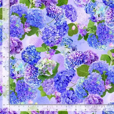 Floral Fabric | Hydrangea Bliss Medium Flower Purple | Timeless Treasures YARD • $10.98