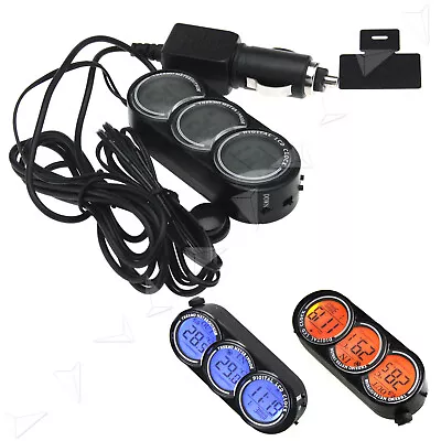 £12.86 • Buy 12V Car LCD Digital Inside & Outside Temperature Thermometer Monitor Alarm Clock