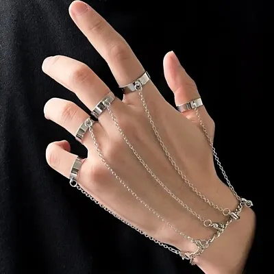 Punk Chain Tassel Bangle Finger Ring Hand Harness Bracelet Jewelry • £7.50