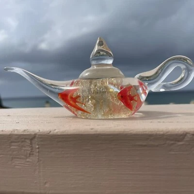 $25 • Buy Art Glass Paper Weight Genie Lamp Red Gold Fish Dynasty Gallery Collectibles
