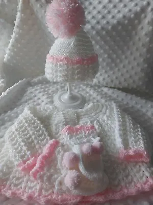 Beautiful Hand Knitted Baby Sets Newborn To 3 Months Set  • £12.50