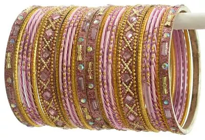 Indian Bangles Set Of 26 Ethnic Bracelets Traditional Churi Kangan Pink 2-8 • $13.99