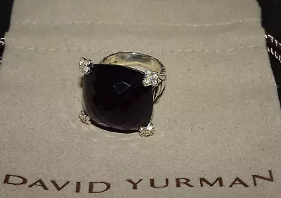 David Yurman Sterling Silver 20mm Cushion On Point Ring Amethyst Diamond 5.5 • $324