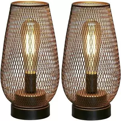 Set Of 2 Metal Cage LED Lantern Battery Powered Cordless Accent Ligh Weddings • $75